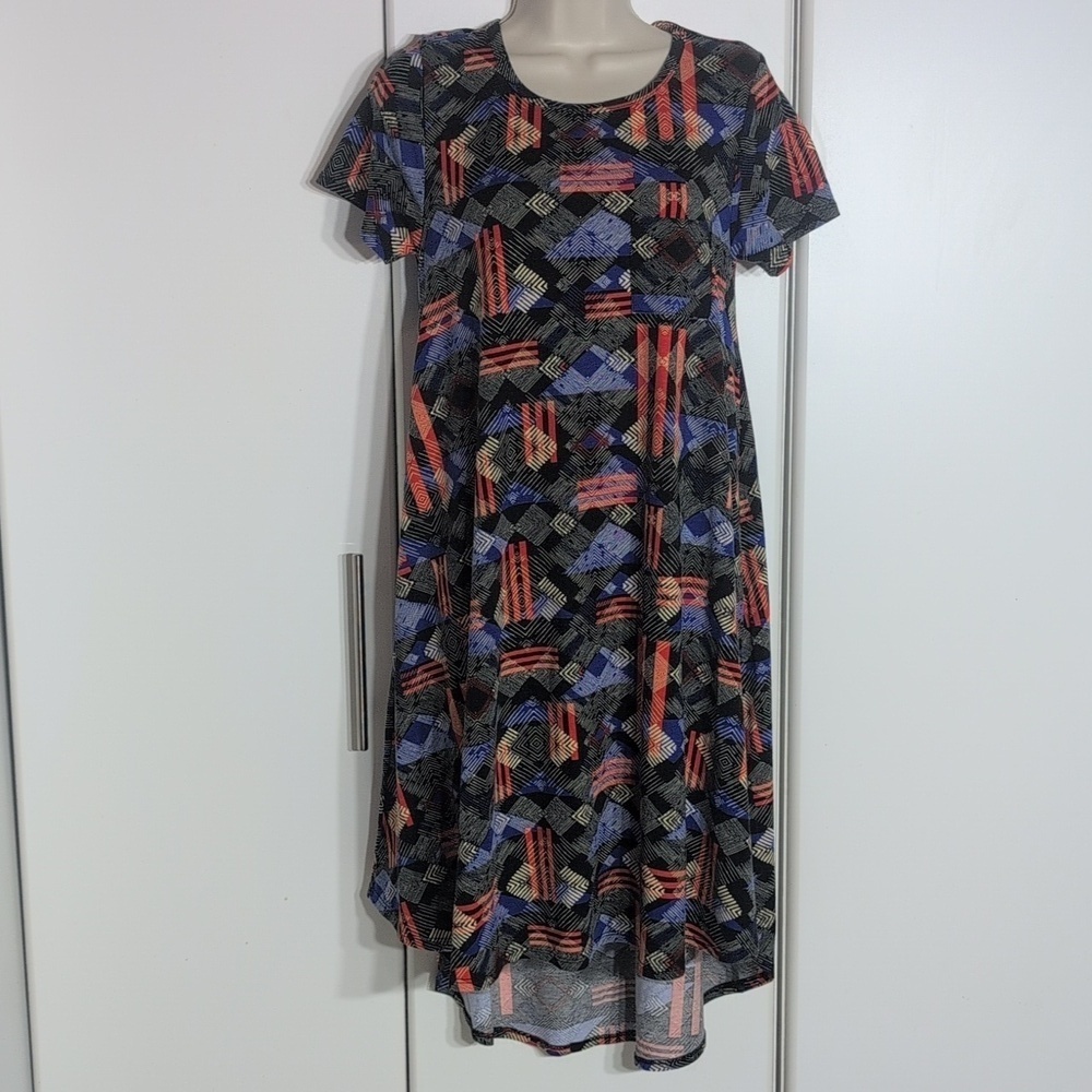 LuLaRoe Orange Blue A-Line Casual Dress